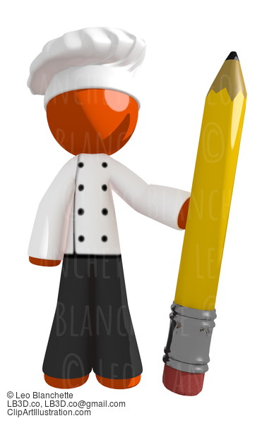 Orange Man Chef Holding Large Pencil #15909