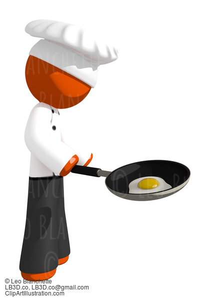 Orange Man Chef With Frying Pan And Egg Cooking #15914