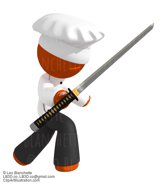 Orange Man Chef With Ninja Sword On Defense #15915