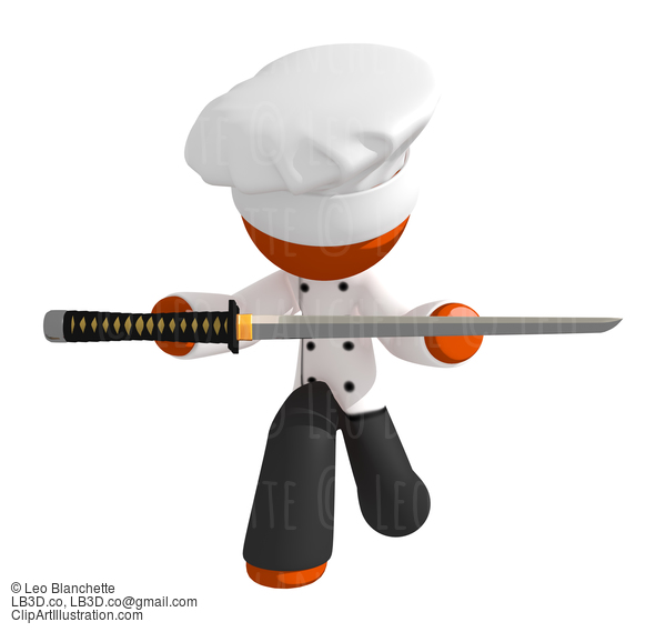 Orange Man Chef Bowing With Ninja Sword #15916