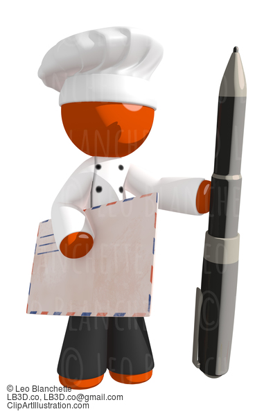 Orange Man Chef Holding Envelope And Pen #15919