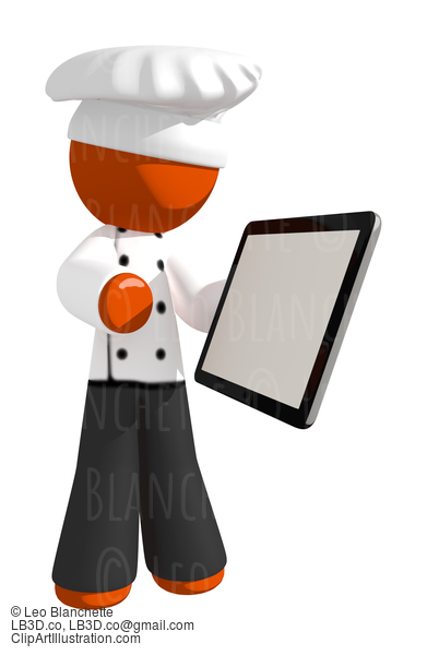 Orange Man Chef With Computer Device White Space #15920