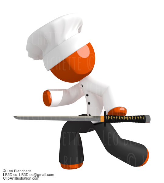 Orange Man Chef Ninja Sword Chopping #15921