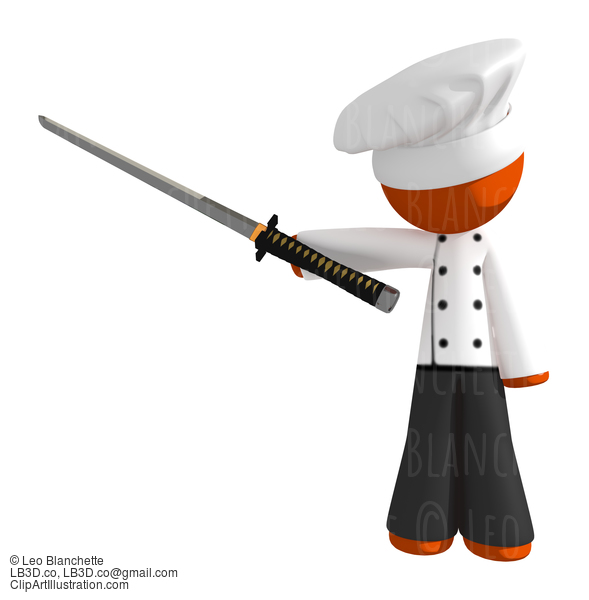 Orange Man Chef Pointing With Ninja Sword #15922