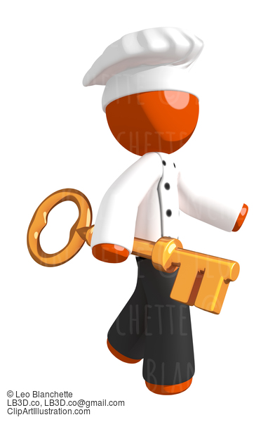 Orange Man Chef Walking With Large Key #15926