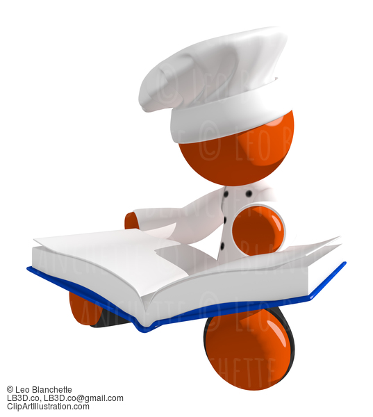 Orange Man Chef Reading Large  Recipe Cook Book While Sitting #15930