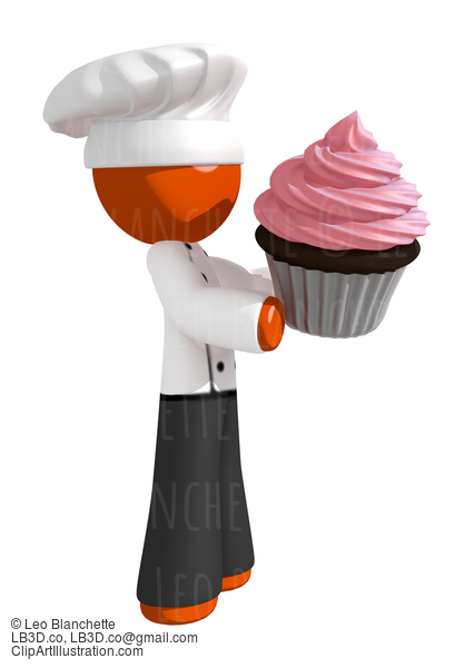 Orange Man Chef Presenting Giant Cupcake #15931