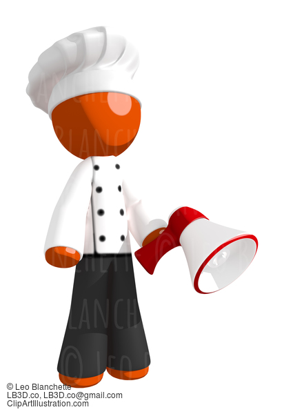 Orange Man Chef Posing With Bullhorn Or Megaphone #15932