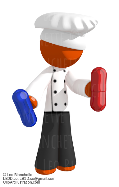 Orange Man Holding Vitamin Or Nutrition Supplement #15936