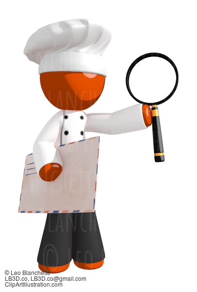 Orange Man Chef With Envelope And Magnifying Glass #15940