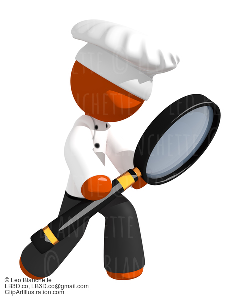 Orange Man Chef Holding Magnifying Glass #15943