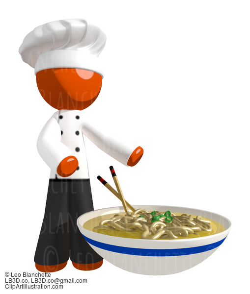 Orange Man Chef Holding Bow Of Noodles #15945