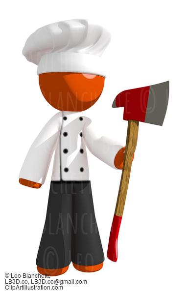 Orange Man Chef Holding Ax Upright #15948