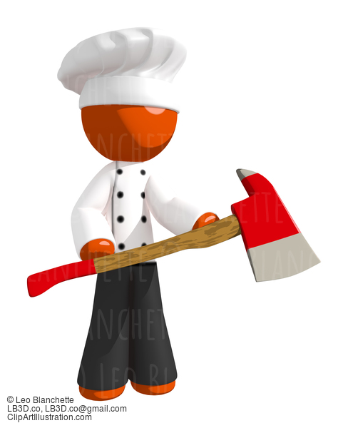 Orange Man Chef Holding Ax #15953