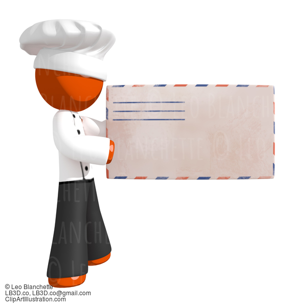 Orange Man Chef Holding Giant Envelope #15954