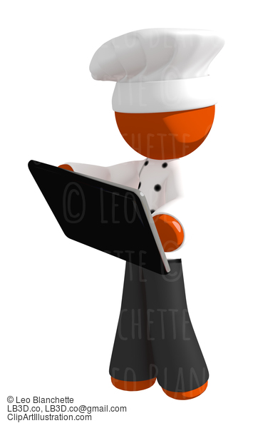 Orange Man Chef With Computer Device #15956