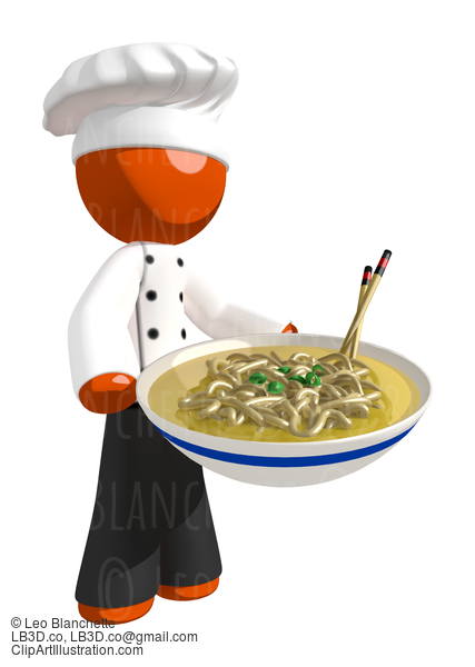 Orange Man Chef Holding Bow Of Noodles #15961