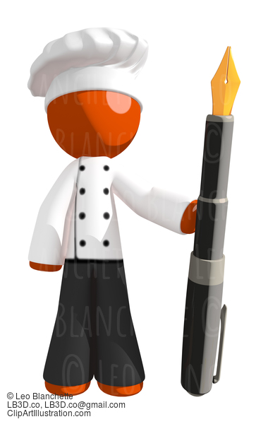 Orange Man Chef Holding Fountain Pen #15964