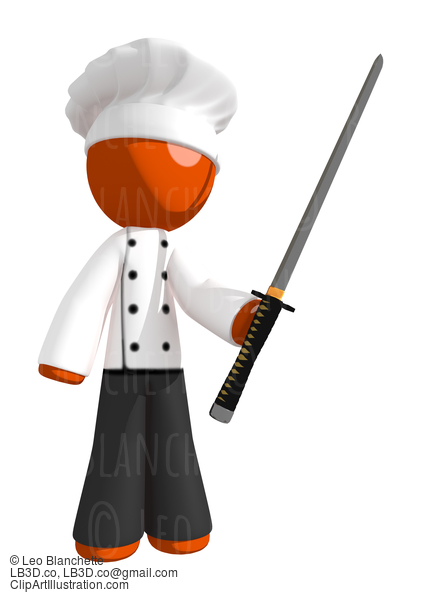 Orange Man Chef Ninja Sword Pose #15965