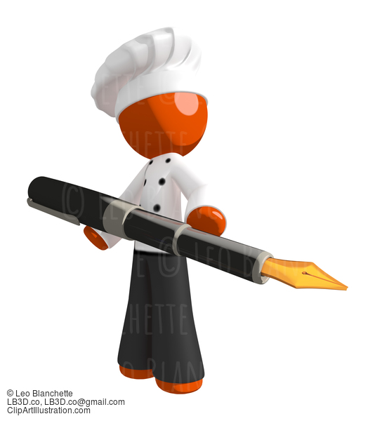 Orange Man Chef Standing With Fountain Pen #15968