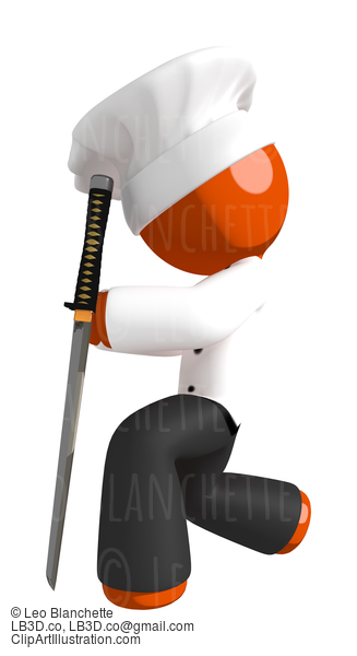 Orange Man Chef Bowing With Ninja Sword #15972