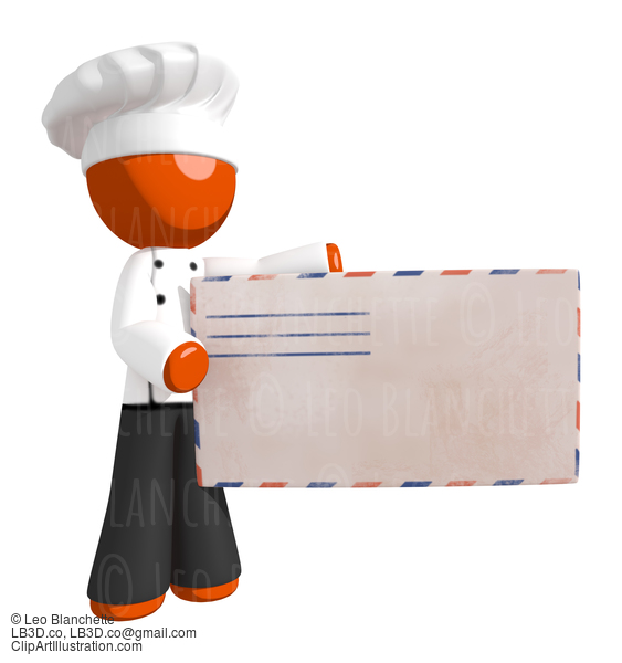 Orange Man Chef Presenting Giant Mail Letter Envelope #15973