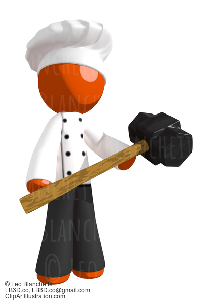 Orange Man Chef Holding Sledge Hammer #15974