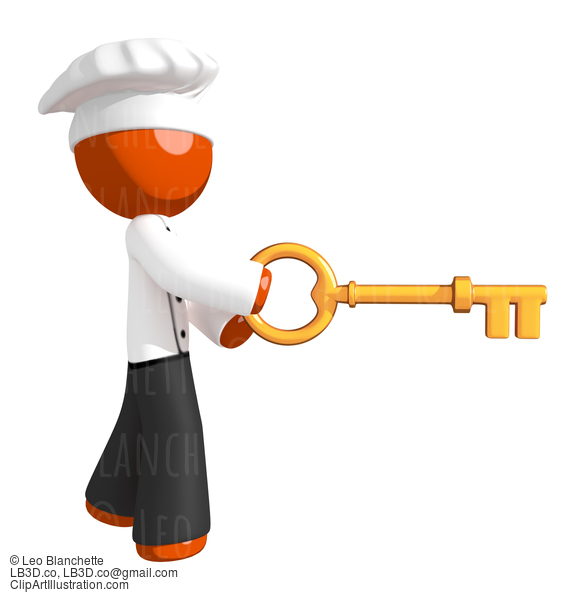 Orange Man Chef Using Large Key #15976