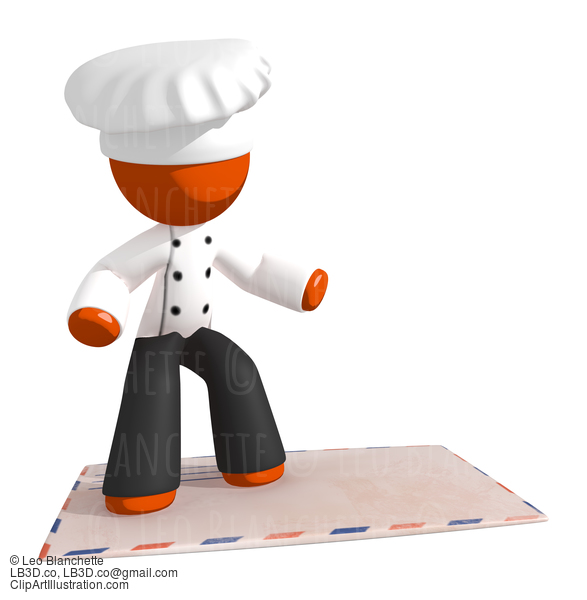 Orange Man Chef Surfing On Giant Envelope #15977