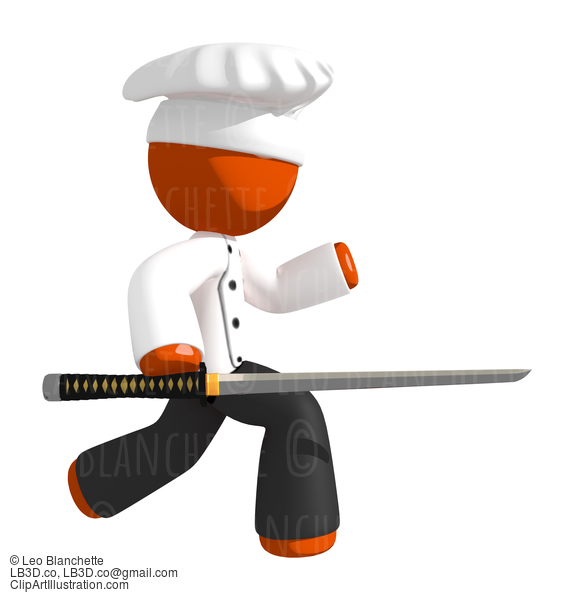 Orange Man Chef Cutting With Ninja Sword #15978