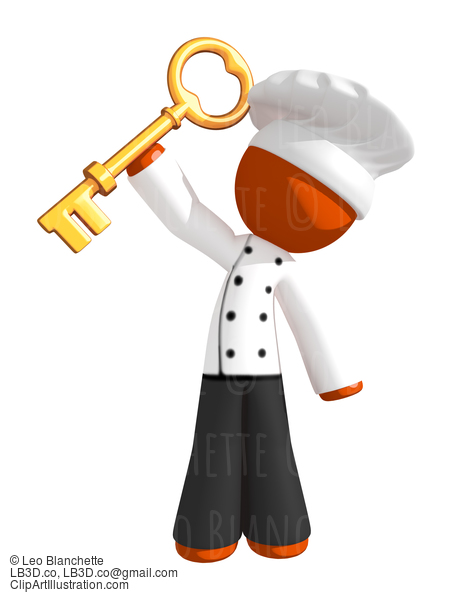 Orange Man Chef Holding Large Key #15983