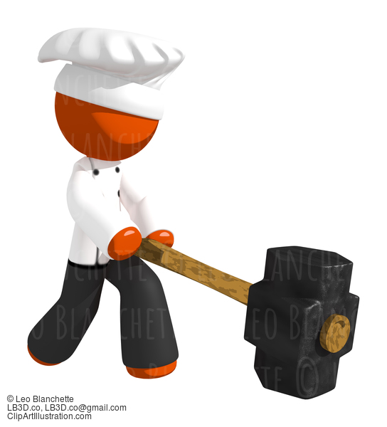 Orange Man Chef Hitting With Sledge Hammer #15984