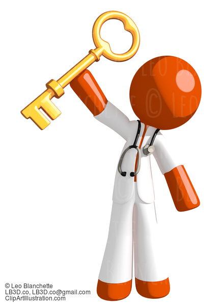 Orange Man Doctor Holding Up Key To Success #16169