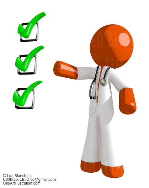 Orange Man Doctor Pointing Green Checkmark List #16171