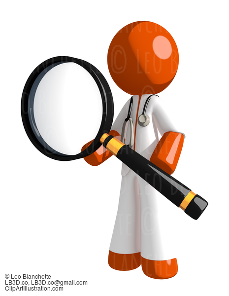 Orange Man Doctor Standing With Magnifying Glass #16177