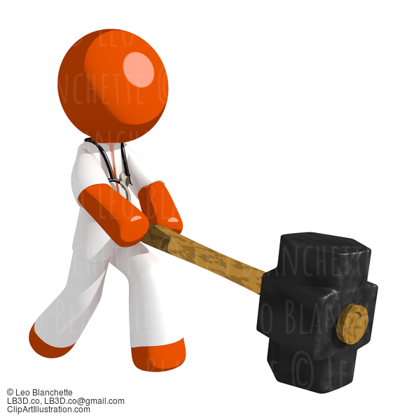 Orange Man Doctor Hitting With Sledge Hammer #16182