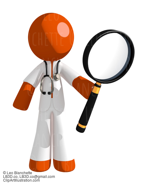 Orange Man Doctor Holding Magnifying Glass #16185