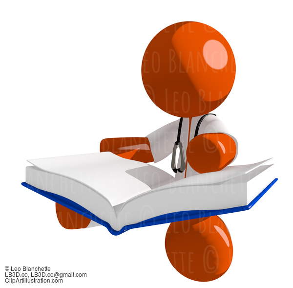 Orange Man Doctor Sitting Reading Big Book #16189