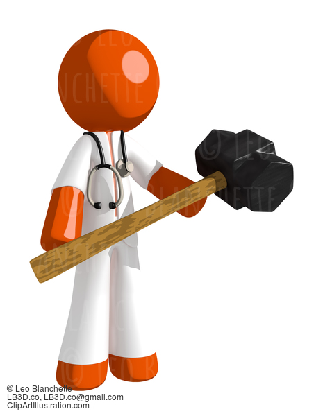 Orange Man Doctor Man Holding Giant Sledge Hammer #16192