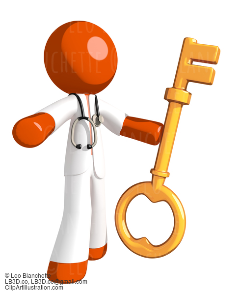 Orange Man Doctor Holding Key #16198