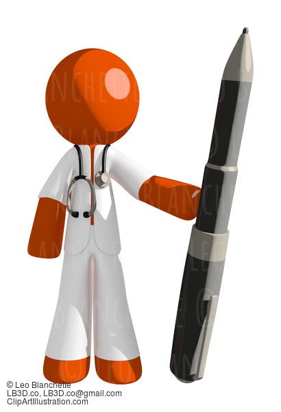 Orange Man Doctor Holding Giant Pen #16201