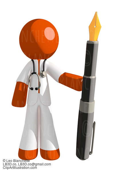 Orange Man Doctor Holding Fountain Pen #16210