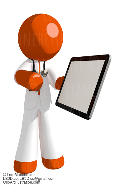 Orange Man Doctor Showing Electronic Computer Tablet To Viewer #16212