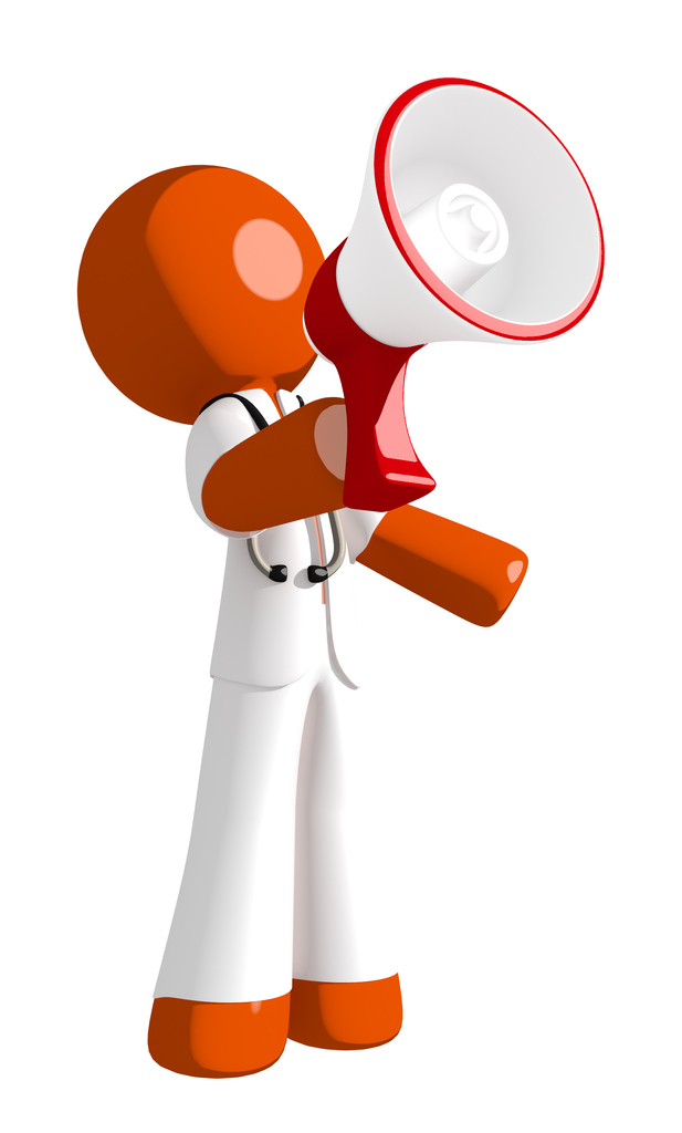 Orange Man Doctor Speaking in Megaphone  or Bullhorn