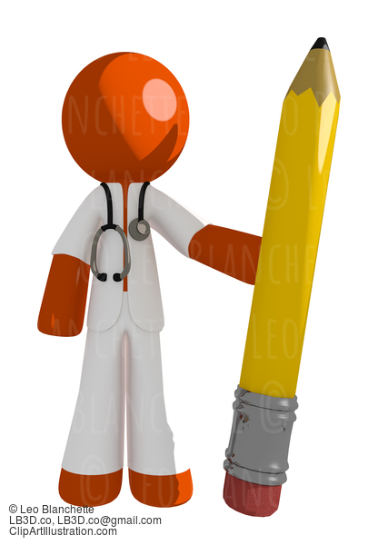 Orange Man Doctor Holding Giant Pencil #16218