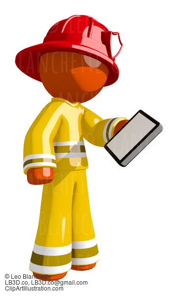 Orange Man Firefighter Using Phone #16573