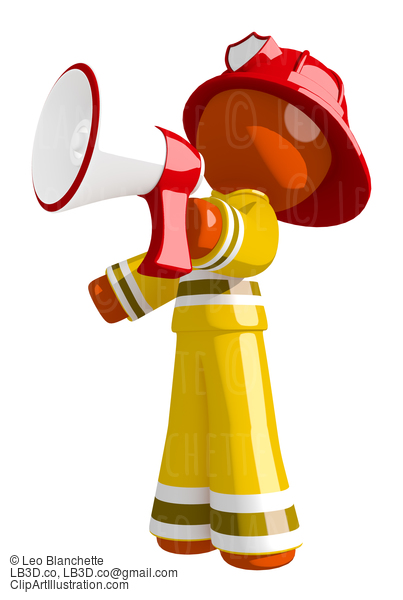 Orange Man Firefighter Announcing Through Megaphone #16576