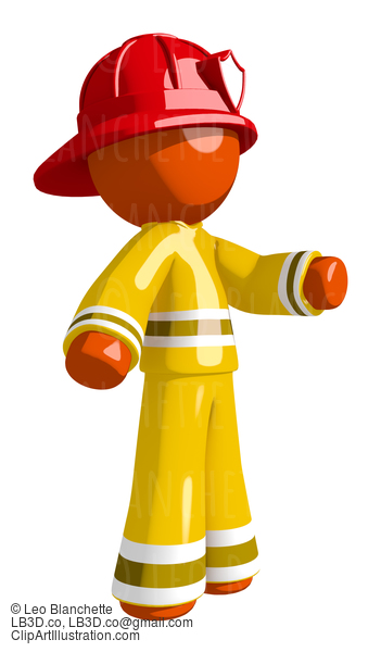 Orange Man Firefighter Pointing Right #16577