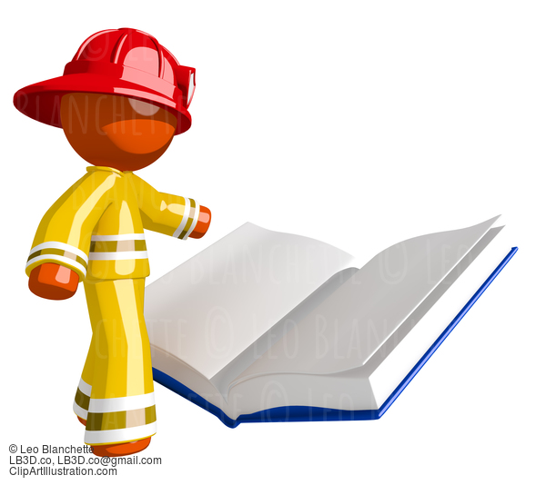 Orange Man Firefighter Reading Regulations Book #16580