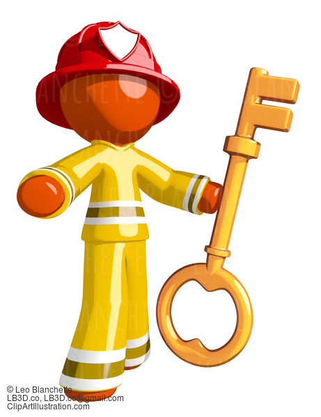 Orange Man Firefighter With Big Damn Key #16581